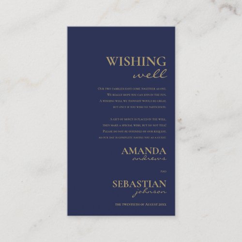 Simple navy blue gold typography wishing well enclosure card