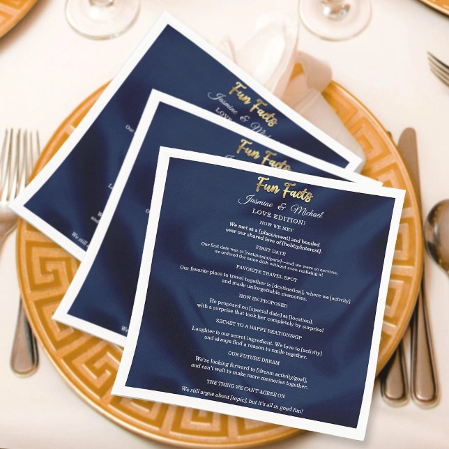 Simple Navy Blue & Gold Wedding Trendy Fun Facts   Napkins (Creator Uploaded)