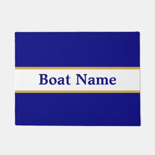 Simple Navy  Blue Gold White Boat Name Template Doormat