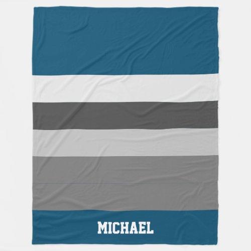 Simple Navy Blue Gray Custom Name Guys Dorm Decor Fleece Blanket