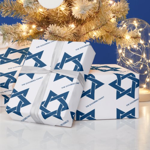 Simple Navy Blue Hanukkah Star of David Pattern Wrapping Paper