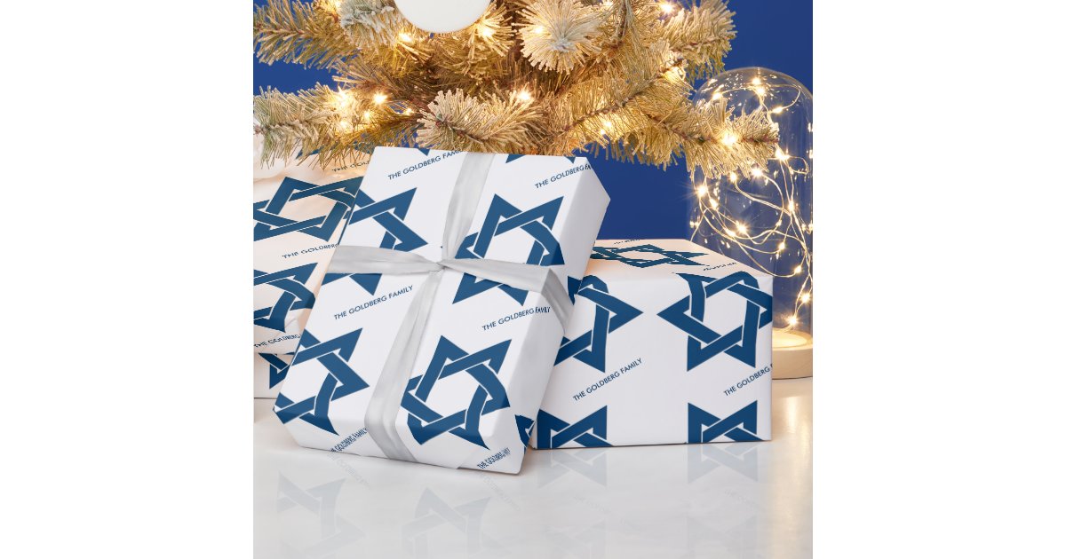 Simple Navy Blue Hanukkah Star of David Pattern Wrapping Paper | Zazzle