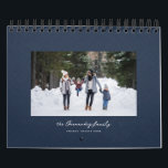 Simple navy blue herringbone tweed classic family calendar<br><div class="desc">With a variety of photo shapes, sizes and layouts, this photo calendar makes a perfect family gift. The cover features a single photo on a green background with a herringbone fabric effect. The navy blue textured background is carried through the calendar. This custom classic photo calendar also features various layouts...</div>