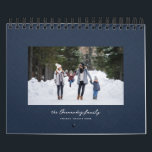 Simple navy blue herringbone tweed classic family calendar<br><div class="desc">With a variety of photo shapes, sizes and layouts, this photo calendar makes a perfect family gift. The cover features a single photo on a green background with a herringbone fabric effect. The navy blue textured background is carried through the calendar. This custom classic photo calendar also features various layouts...</div>