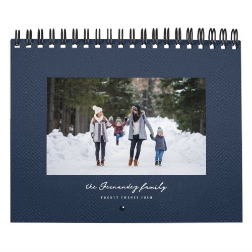 Simple navy blue herringbone tweed classic family calendar