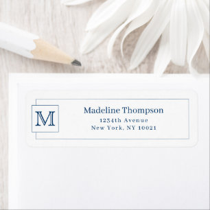 Simple Navy Blue Initial Monogram Name Border Label