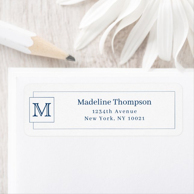 Simple Navy Blue Initial Monogram Name Border Label (Insitu)