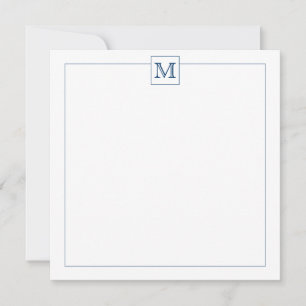 Simple Navy Blue Initial Monogram Square border Note Card