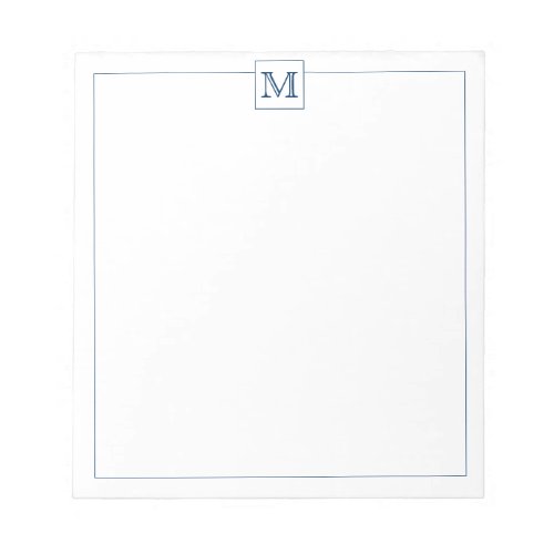 Simple Navy Blue Initial Monogram Square border Notepad