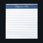 Simple Navy Blue Lined Personalized Notepad<br><div class="desc">Simple Navy Blue Lined Personalized Notepad These customizable notepads are simple for every day use or sending a formal note to someone from your home office or desk. You can also choose a variety of colors from our shop for your home office needs. Personalize these notepads with your name or...</div>