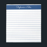 Simple Navy Blue Lined Personalized  Notepad<br><div class="desc">Simple Navy Blue Lined Personalized Notepad These customizable notepads are simple for every day use or sending a formal note to someone from your home office or desk. You can also choose a variety of colors from our shop for your home office needs. Personalize these notepads with your name or...</div>