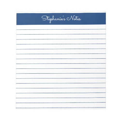 Simple Navy Blue Lined Personalized  Notepad