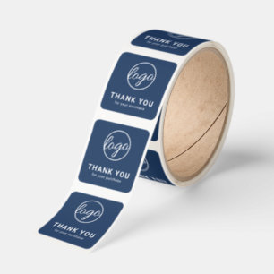 Simple Navy Blue Logo Thank You Business Square Sticker