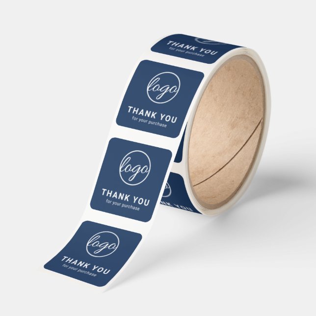 Simple Navy Blue Logo Thank You Business Square Sticker (Roll)