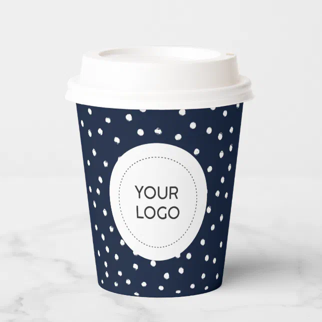 Simple Navy Blue Minimal Business Logo Custom Paper Cups | Zazzle