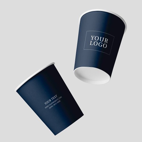 Simple Navy Blue Minimal Business Logo Custom Paper Cups