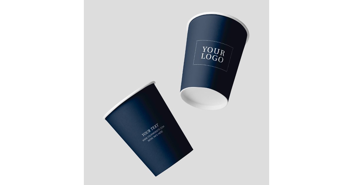 Simple Navy Blue Minimal Business Logo Custom Paper Cups | Zazzle