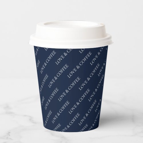 Simple Navy Blue Minimal Custom Text Pattern Paper Cups