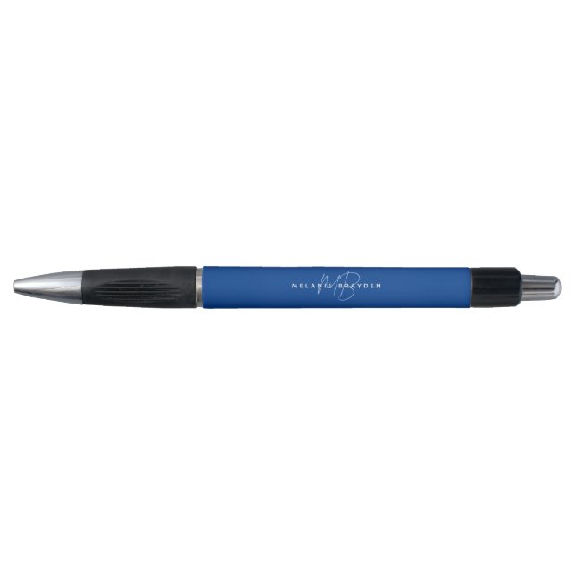 Simple Navy Blue Minimalist Monogram Pen (Front)