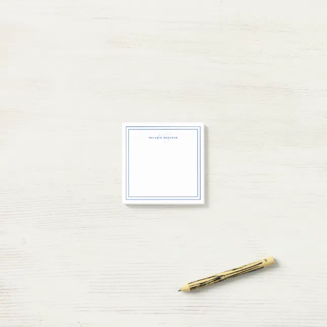 Simple Navy Blue Minimalist Monogram Two Border Post-it Notes | Zazzle