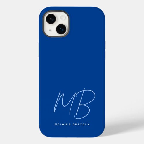 Simple Navy Blue Minimalist Two Monogram Name Case_Mate iPhone 14 Plus Case