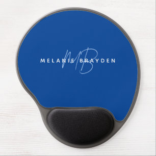 Simple Navy Blue Minimalist Two Monogram Name Gel Mouse Pad
