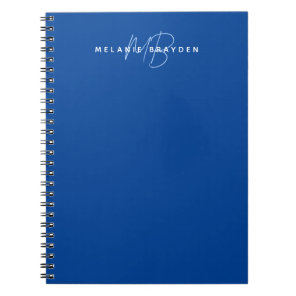 Simple Navy Blue Minimalist Two Monogram Name Notebook
