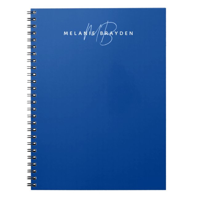 Simple Navy Blue Minimalist Two Monogram Name Notebook (Front)