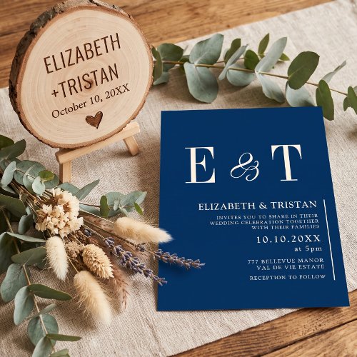 Simple Navy Blue Minimalist Wedding Invitation