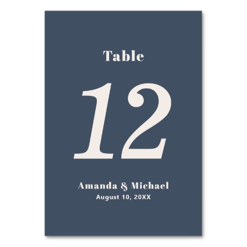 Simple Navy Blue Minimalist Wedding Table Number