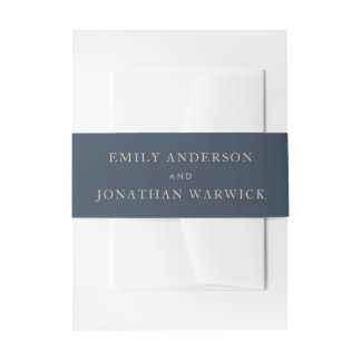 Simple Navy Blue Modern Calligraphy Wedding Invitation Belly Band