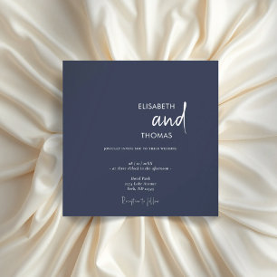 Simple navy blue modern minimalistic wedding invitation