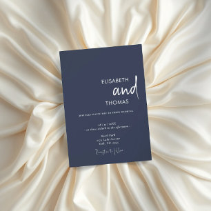 Simple navy blue modern minimalistic wedding invitation