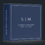 Simple Navy Blue Monogram Elegant Wedding 3 Ring Binder<br><div class="desc">Simple wedding binder featuring a modern yet elegant design with your two letter monogram along with your names and wedding date surrounded by a thin border. All text is in white over a navy blue background. The fonts and background colors may be changed to any colors you wish. A chic...</div>