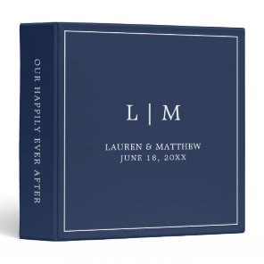 Simple Navy Blue Monogram Elegant Wedding 3 Ring Binder