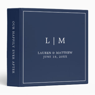 Simple Navy Blue Monogram Elegant Wedding 3 Ring Binder