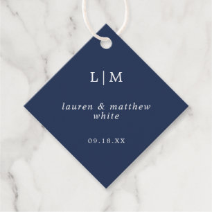 Simple Navy Blue Monogram Elegant Wedding Favor Tags