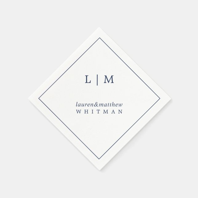 Simple Navy Blue Monogram Elegant Wedding Napkins (Corner)