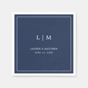 Simple Navy Blue Monogram Elegant Wedding Napkins