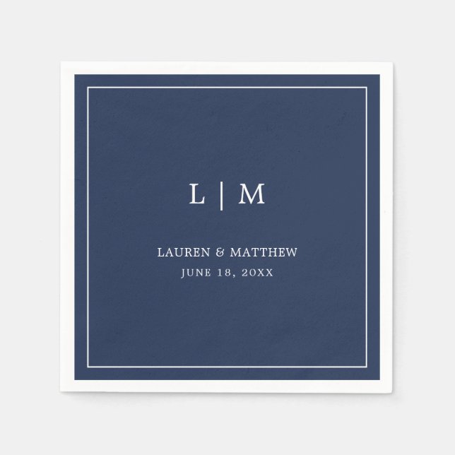 Simple Navy Blue Monogram Elegant Wedding Napkins (Front)
