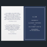 Simple Navy Blue Monogram Elegant Wedding Program<br><div class="desc">Simple folded Wedding Program featuring a modern yet elegant design with your two initial monogram along with your details surrounded by a thin border on the front cover. The inside has your wedding party on the left side and your order of ceremony on the right side. All design elements are...</div>