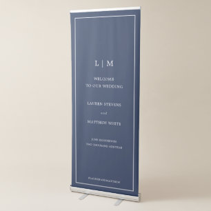 Simple Navy Blue Monogram Elegant Wedding Retractable Banner