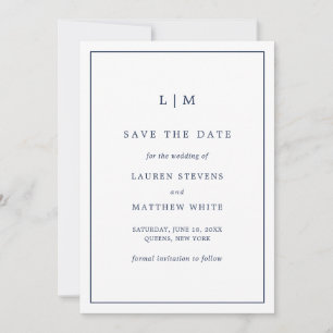 Simple Navy Blue Monogram Elegant Wedding Save The Date