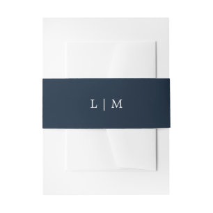 Simple Navy Blue Monogram Minimal Elegant Wedding  Invitation Belly Band
