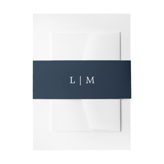 Simple Navy Blue Monogram Minimal Elegant Wedding  Invitation Belly Band (Front Example)