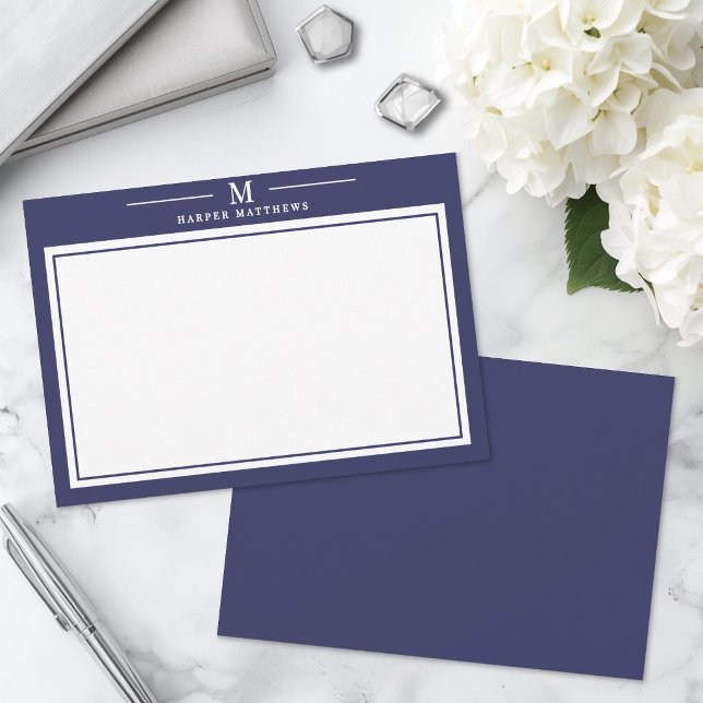 Simple Navy Blue Monogram Stationery Note Card (Simple Navy Blue Monogram Stationery Note Card)
