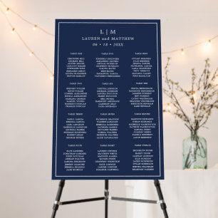 Simple Navy Blue Monogram Wedding Seating Chart Foam Board
