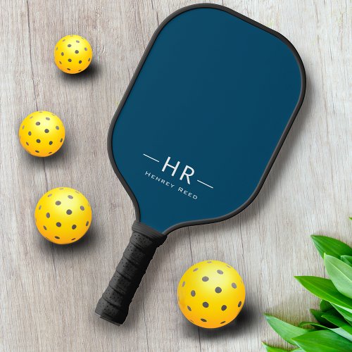 Simple Navy Blue Monogrammed Initials Pickleball Paddle