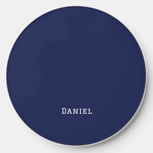 Simple Navy Blue Monogrammed Wireless Charger (Front)