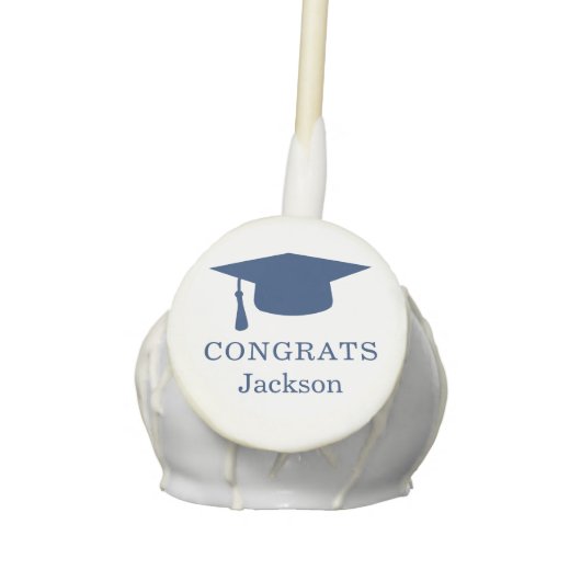 Simple Navy Blue Mortar Board Modern Graduation Cake Pops (Front)